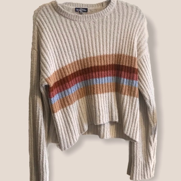 Freshman Sweaters - chenille ribbed crop striped colorblock sweater